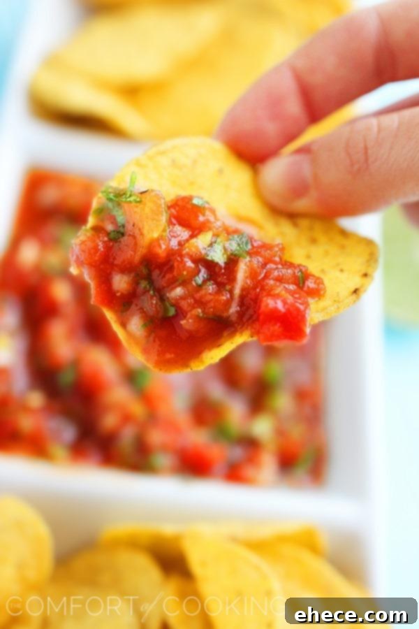 Delicious Restaurant Style Salsa in a bowl, ready to be served