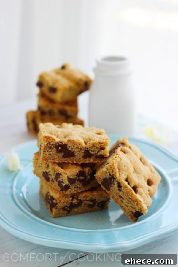Delicious Soft & Chewy Chocolate Chip Cookie Bars, easy to make and perfect for any occasion.