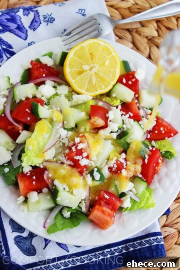 Freshly prepared Greek Salad with Lemon Vinaigrette