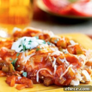 Delicious Chicken Enchiladas Fresh from the Oven, topped with melted cheese and fresh herbs.