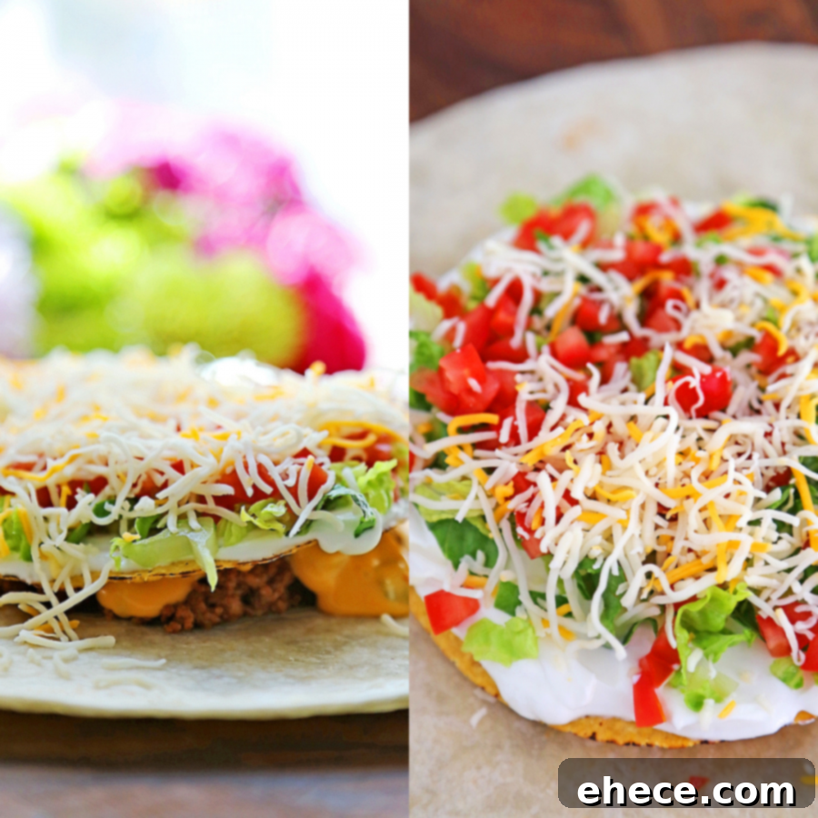 Close-up of a homemade Crunchwrap Supreme, showing the layers of filling