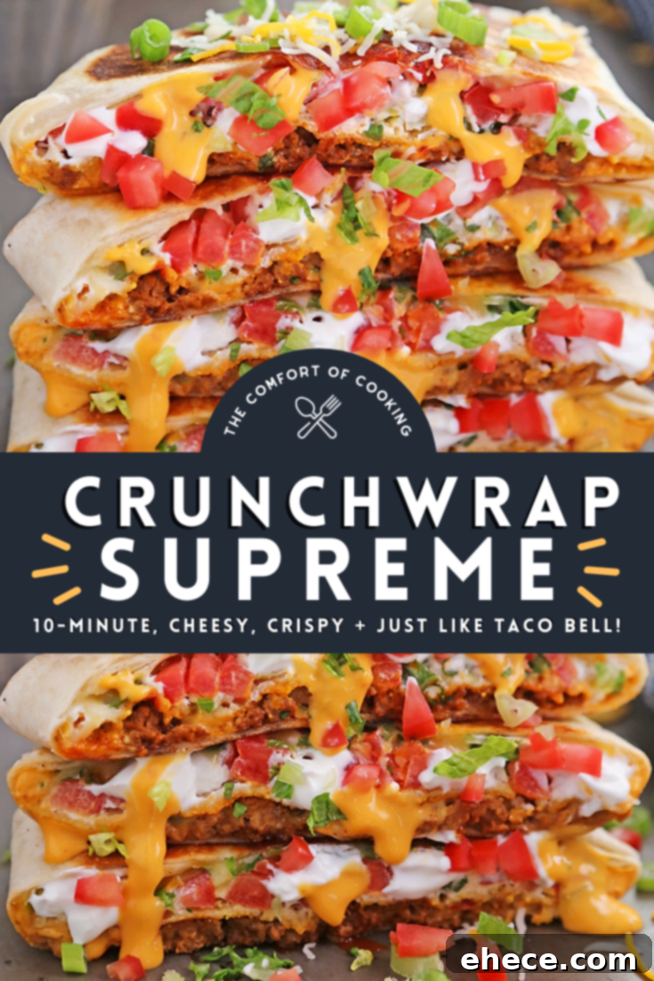 A delicious homemade Crunchwrap Supreme with a golden brown crust