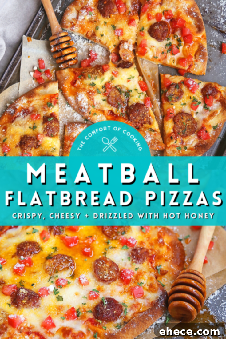 Final image of a finished Meatball Flatbread Pizza
