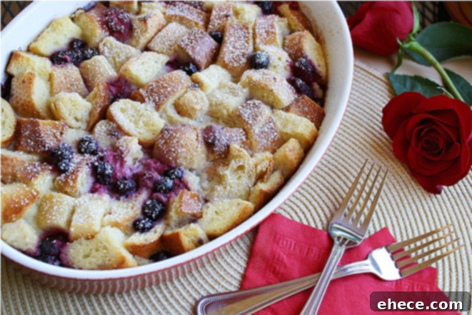 A beautifully baked Berry Strata ready to be served for brunch, emphasizing homemade goodness.