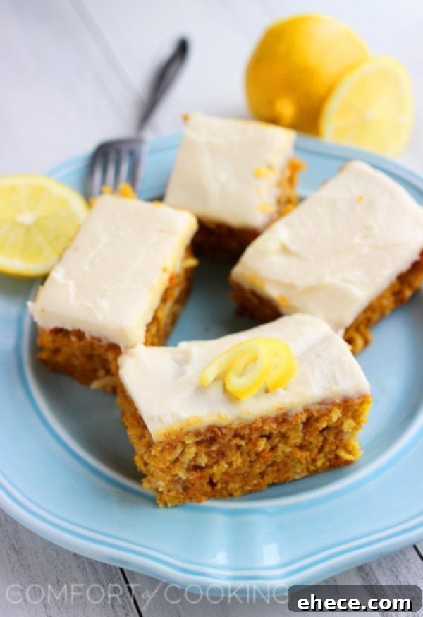Carrot Cake Bars with Lemon Cream Cheese Frosting - Pin this recipe!