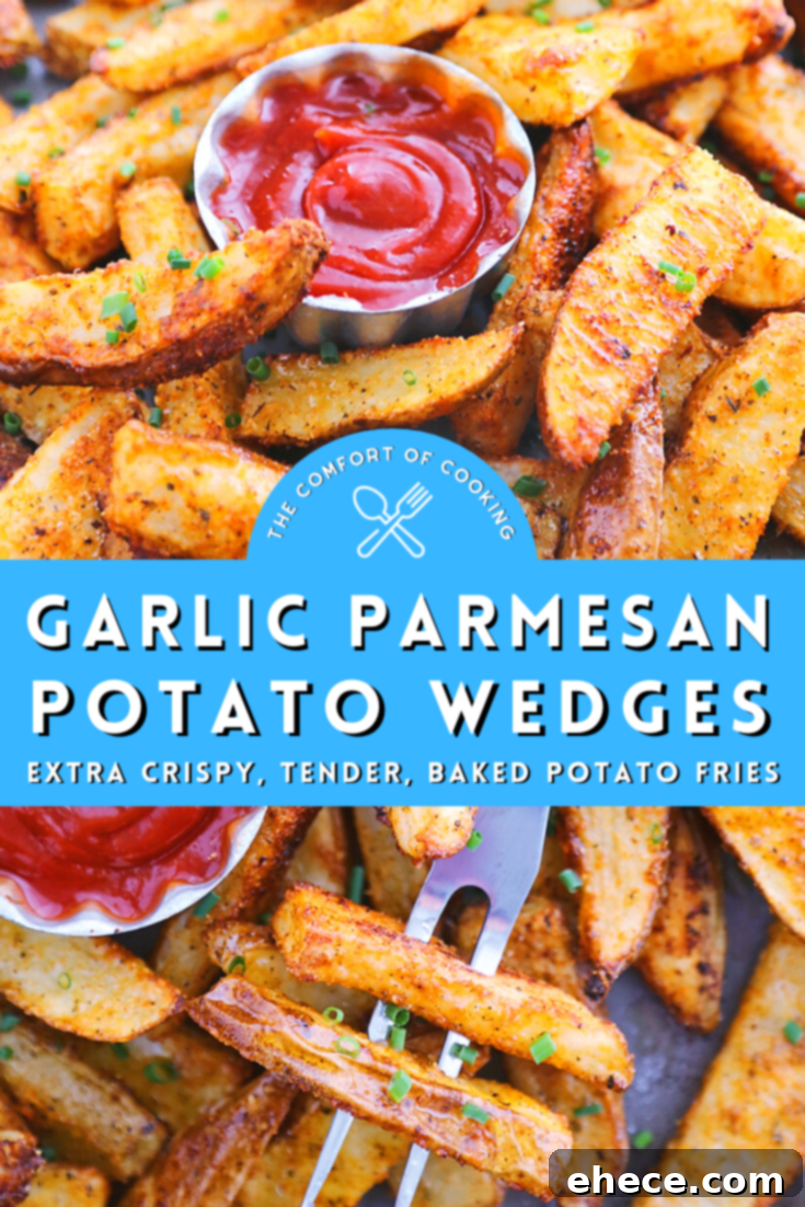 Crispy Garlic Parmesan Potato Wedges with a bite taken