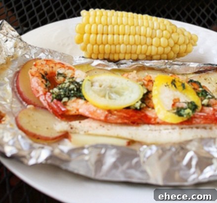 Grilled New England Seafood Bake completed with garnish