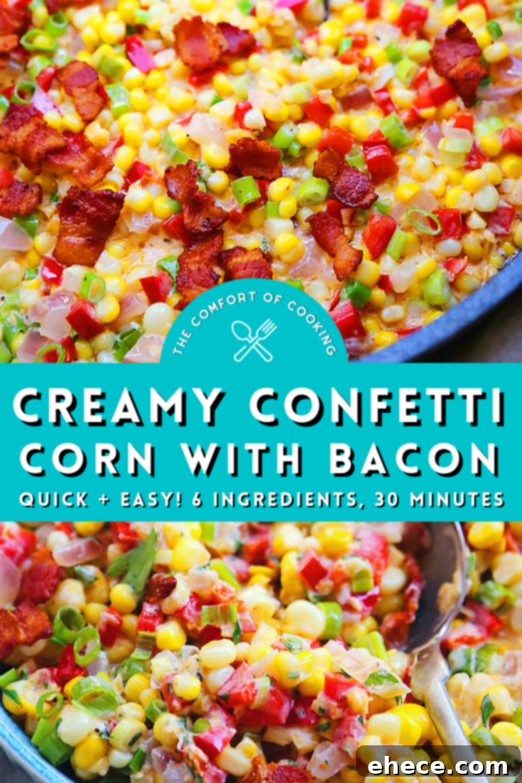 Festive Creamed Corn with Bacon 8 Creamy Confetti Corn with Bacon served alongside grilled chicken and other vegetables