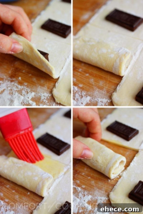 3-Ingredient Chocolate Croissant Hack 8 A basket of freshly baked 3-ingredient chocolate croissants, dusted with powdered sugar.