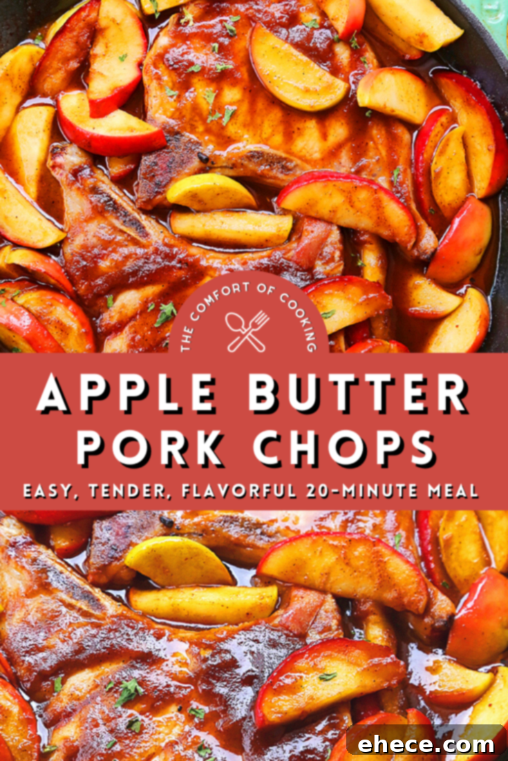 Pinterest graphic for Skillet Apple Butter Pork Chops recipe
