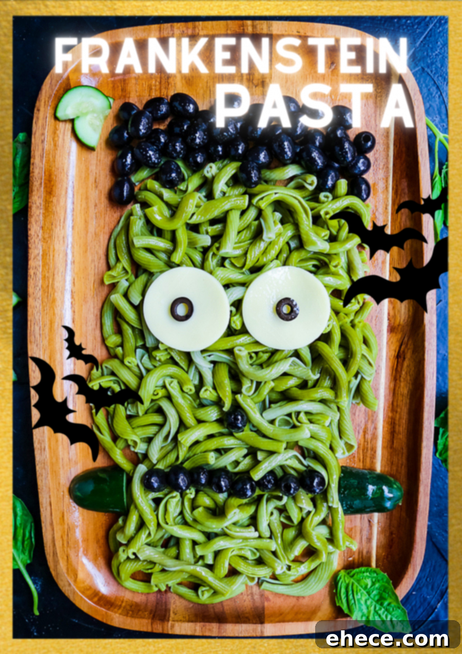 Monsterpiece Cake 2 Frankenstein Pasta served on a large platter before Halloween dinner