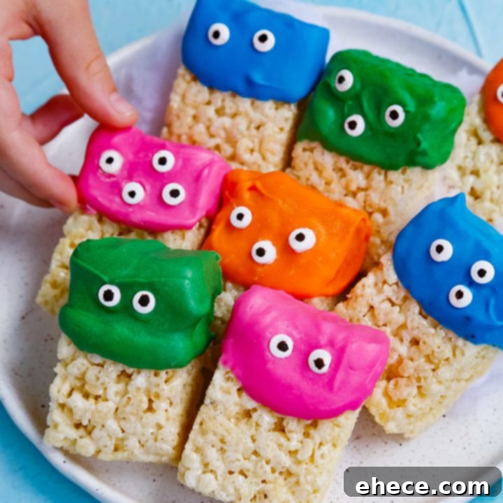 Finished Rice Krispie Monsters on a cooling rack