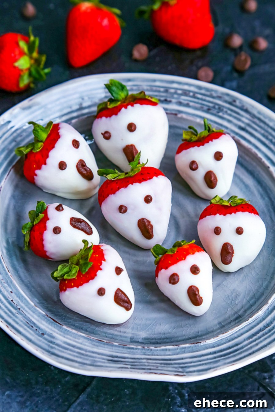 Delicious White Chocolate Covered Strawberry Ghosts on a serving platter