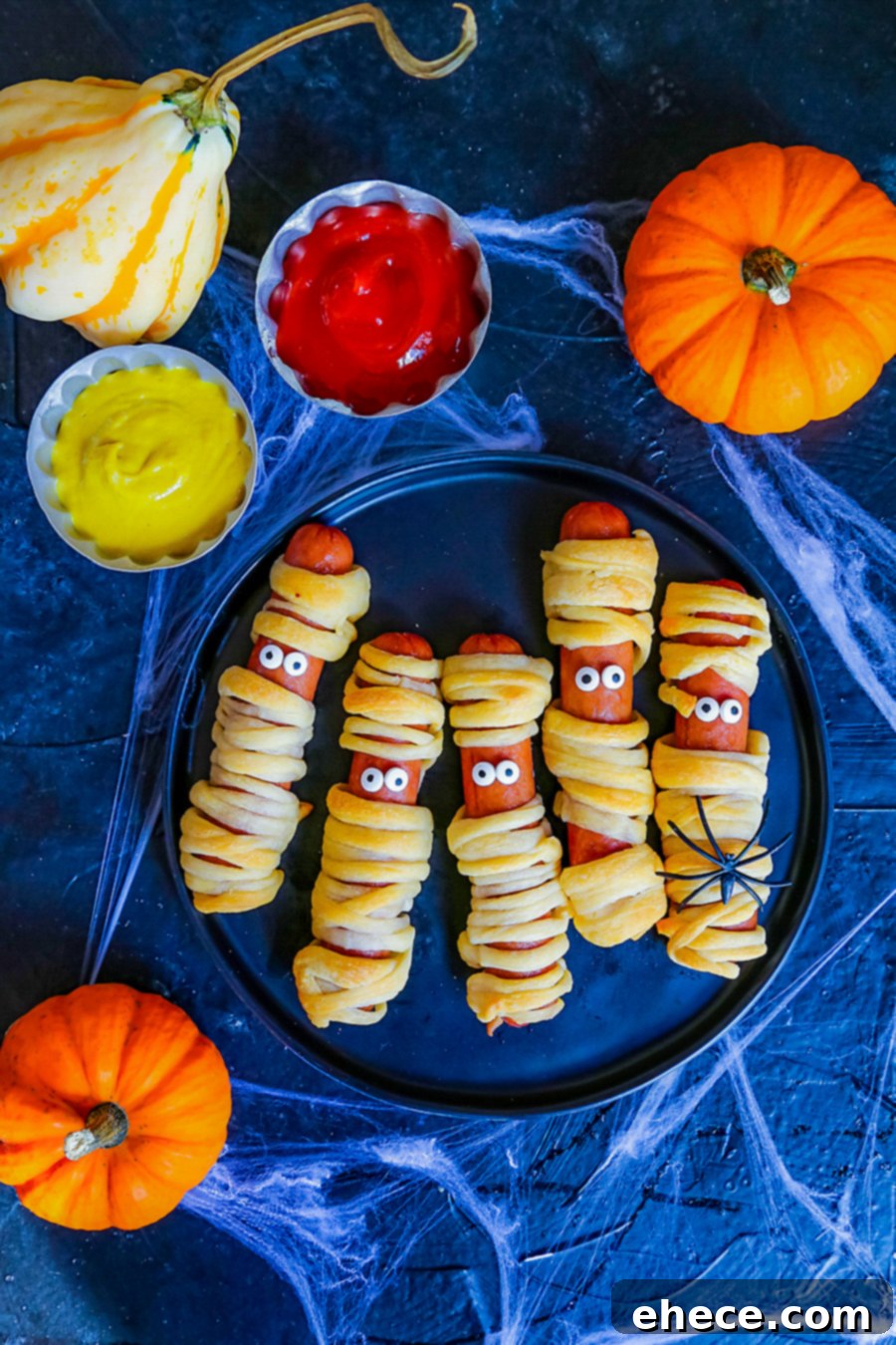 Delicious Crescent Mummy Hot Dogs, perfect for Halloween dinner