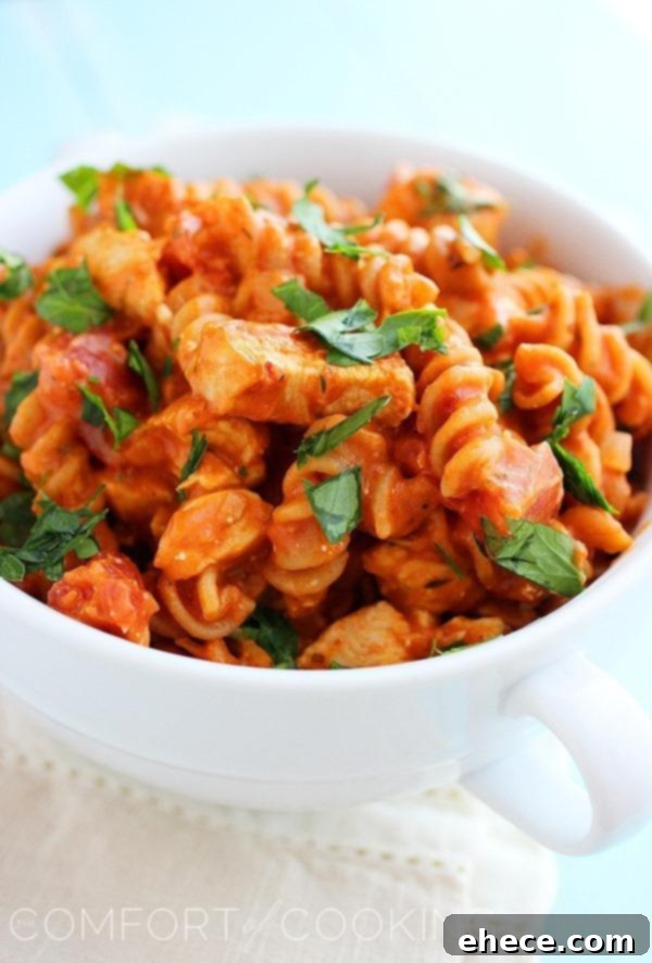 One-Pan Creamy Tuscan Chicken Pasta 2 Creamy Italian Chicken & Pasta Skillet, a delicious and easy weeknight meal with chicken and creamy pasta, topped with fresh basil. It also makes great leftovers.