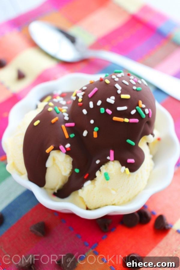 Homemade Chocolate Magic Shell – Jazz up your ice cream or fresh fruit with this 2-ingredient chocolate magic shell – it pours smooth & hardens in seconds! | TheComfortOfCooking.com