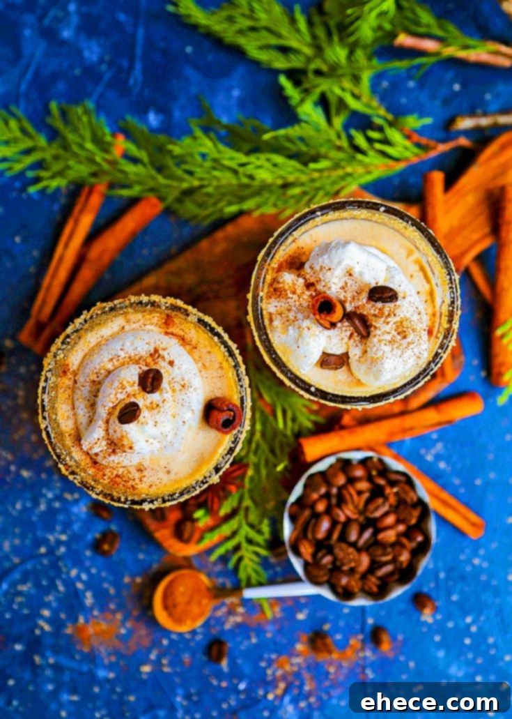 Espresso Chai Eggnog recipe card with a festive image.