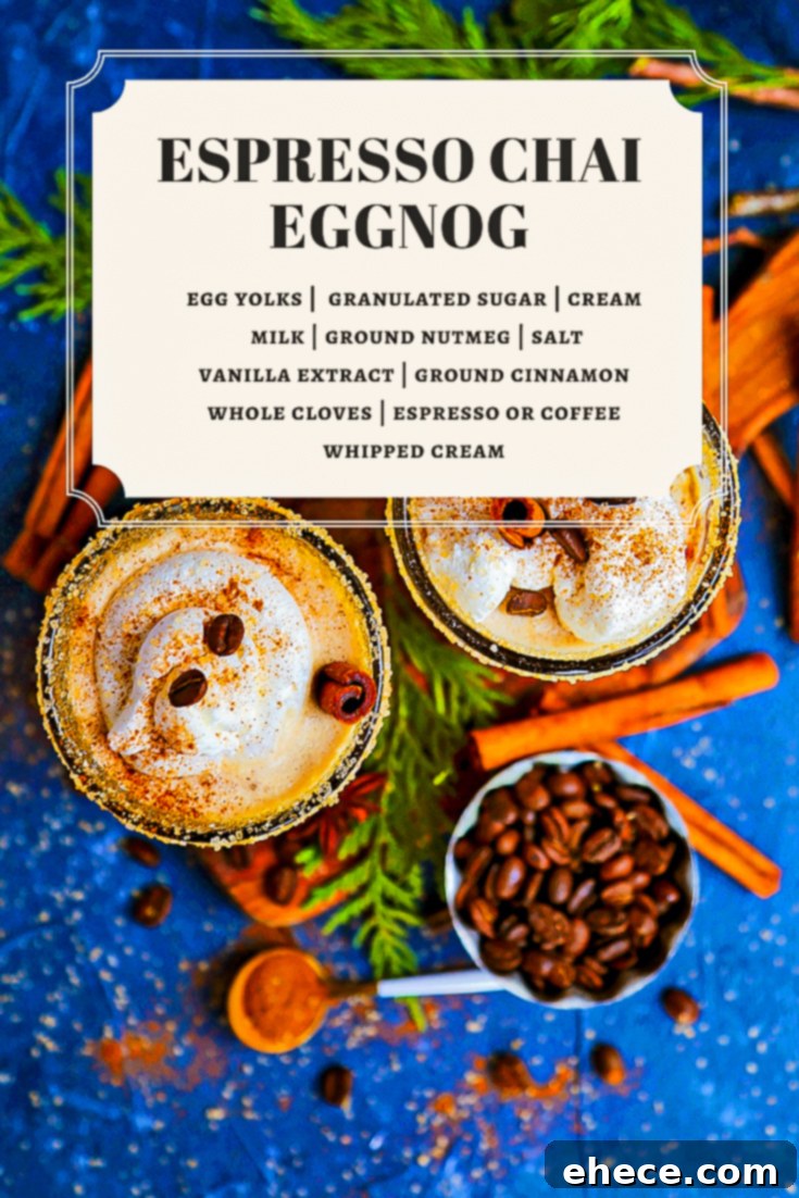 A final close-up shot of Espresso Chai Eggnog with a sugar rim and whipped cream, ready to be enjoyed.