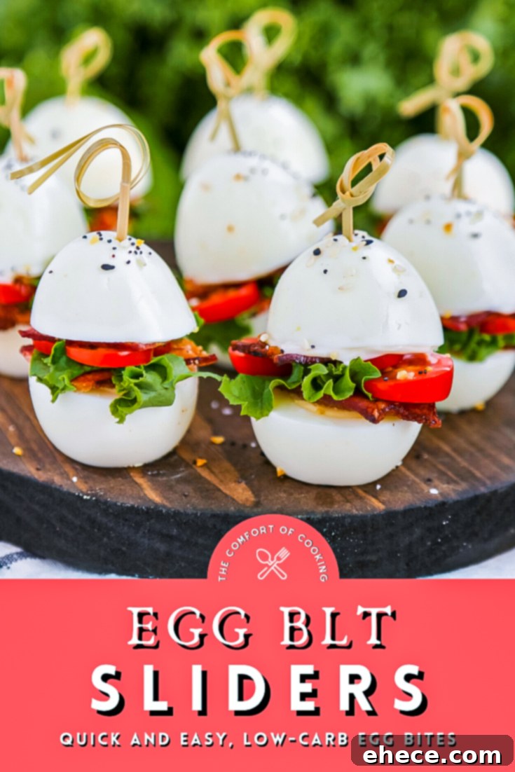 Fluffy Egg BLT Minis 8 Egg BLT Sliders presented beautifully on a marble surface with fresh ingredients around.