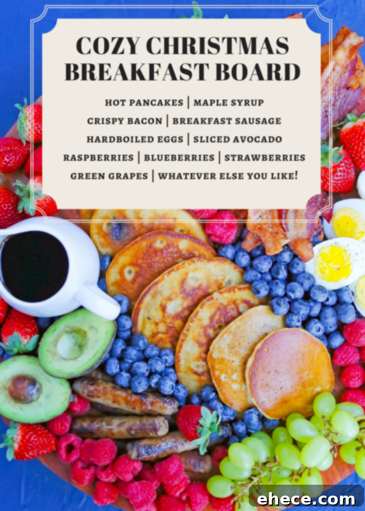 A beautifully styled breakfast board spread on a wooden table, ready for serving.
