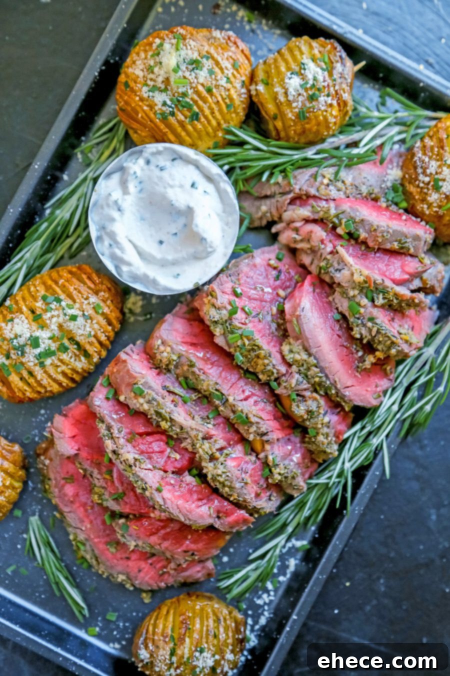 Roasted Beef Tenderloin slices with horseradish sauce