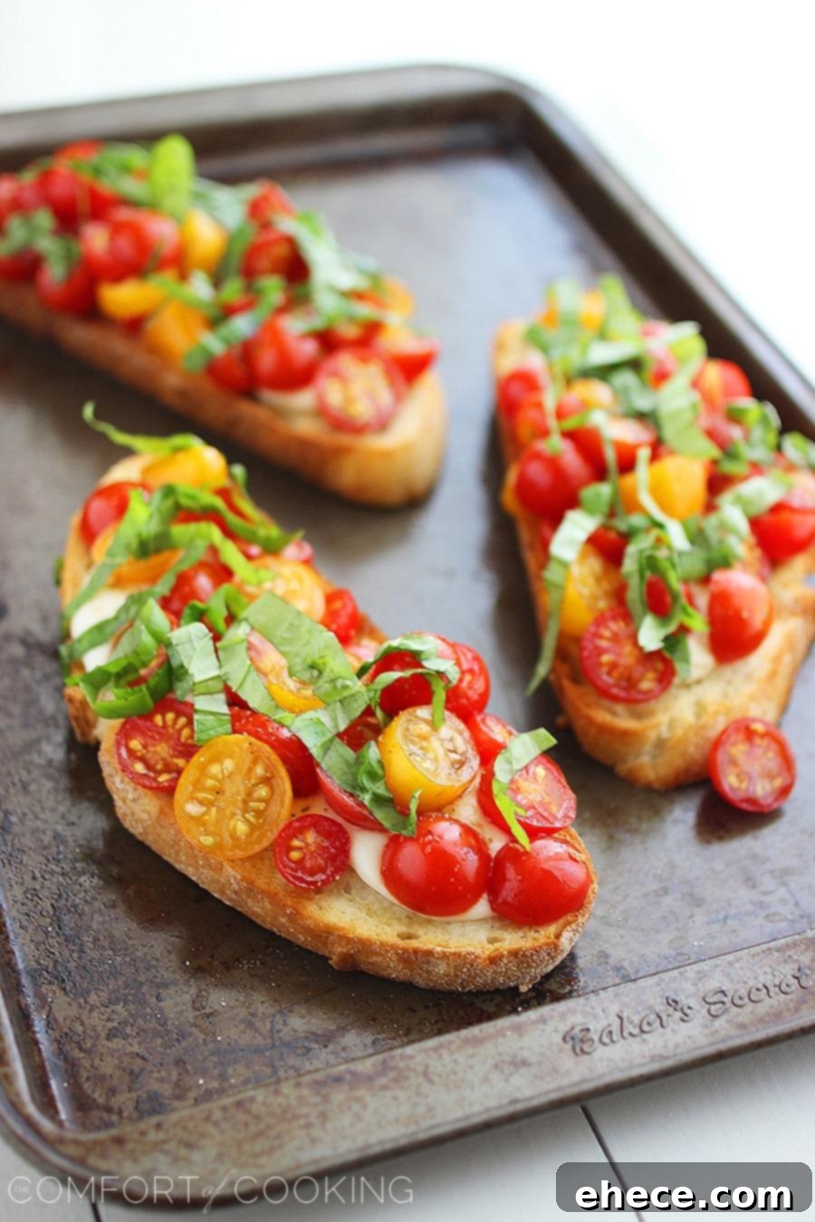 Basket of Warm Tomato & Mozzarella Bruschetta, ready to be served.