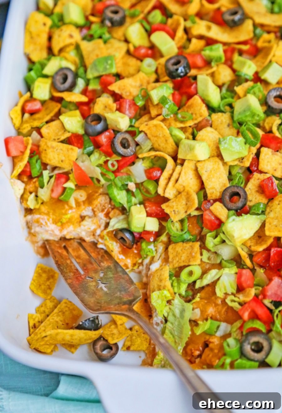 Serving an easy taco casserole with fresh toppings