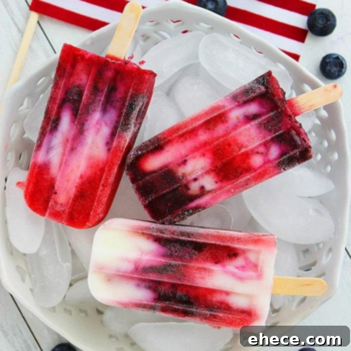 Firecracker Berry Frozen Yogurt Pops - The final delicious frozen yogurt pops ready to be served.