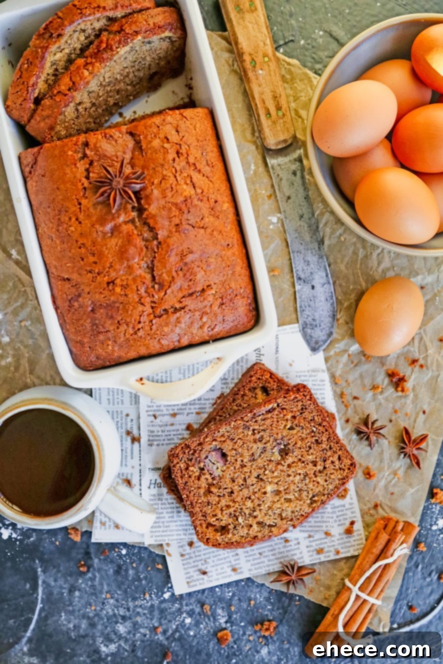 A selection of banana bread slices on a white serving dish