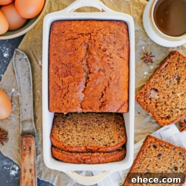 Best Ever Banana Bread, beautifully presented on a serving plate
