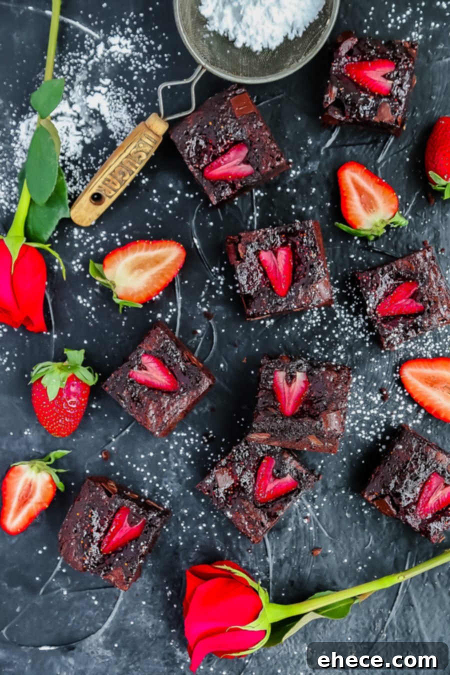 Strawberry Fudge Brownies with Fresh Strawberry Hearts