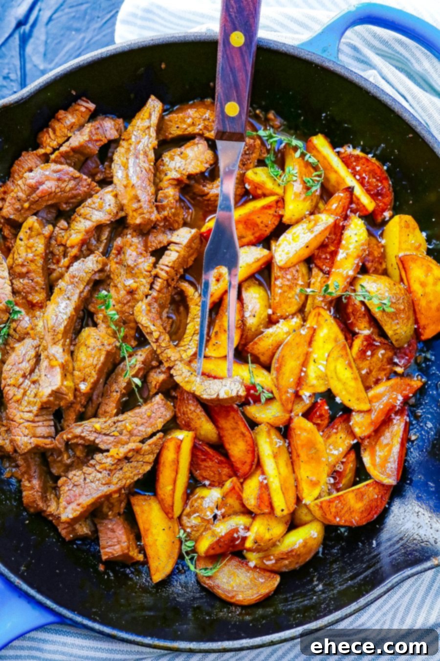 Garlic Butter Steak and Potatoes Skillet, third image showing the finished dish close-up