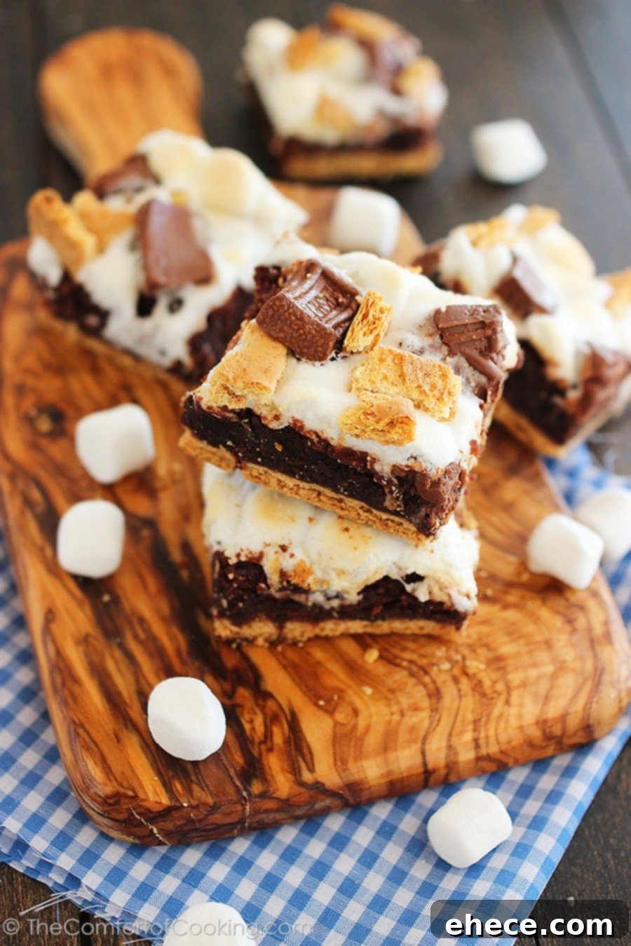 Ooey Gooey S'mores Brownie Bars – These soft, chewy s'mores brownie bars are made with a boxed mix & a few basic ingredients. So easy and delish! | thecomfortofcooking.com