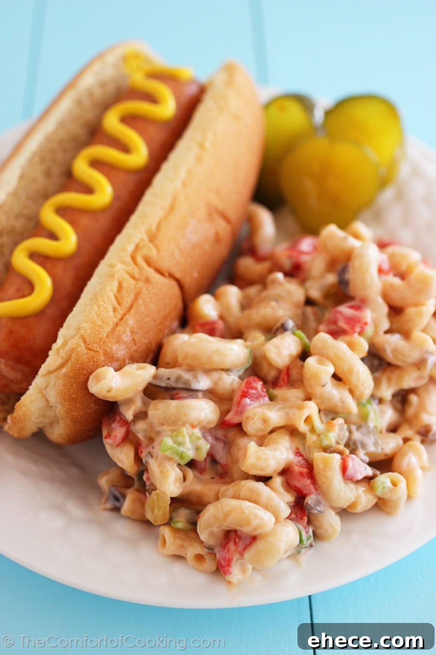 Creamy Macaroni Salad with delicious dressing and fresh ingredients, showcasing its vibrant appeal.
