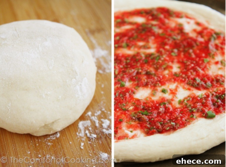 Timeless Margherita Pizza 4 A close-up view of Margherita pizza, showing the thick, soft crust and melted cheese.