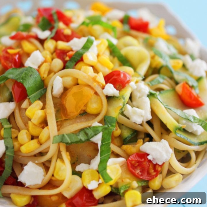 Sun-Kissed Linguine Tossed with Summer Vegetables and Feta 6 Summer Vegetable Linguine with Feta, a delicious and easy pasta recipe perfect for summer dinners or entertaining guests.
