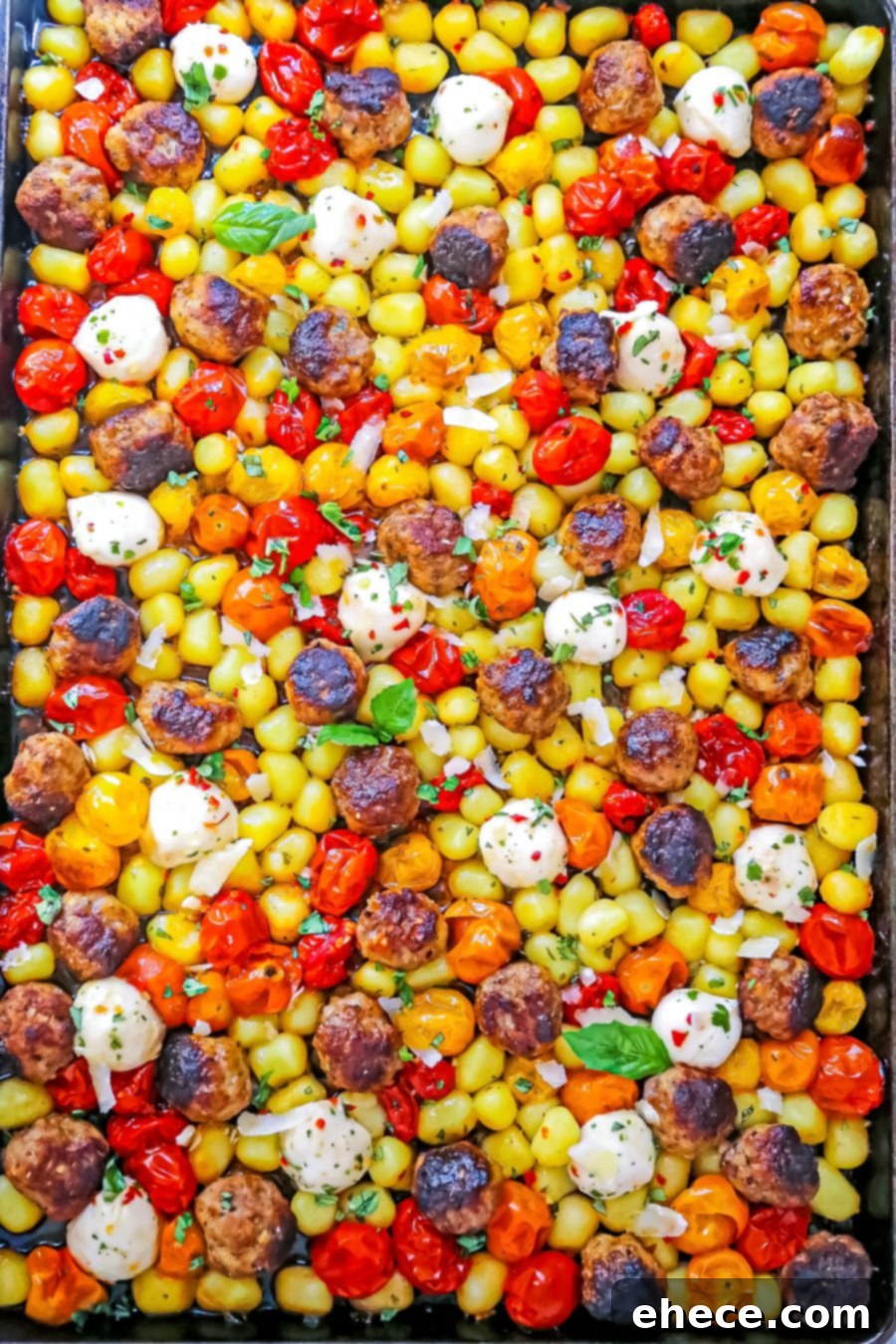 Effortless Sheet Pan Gnocchi with Savory Sausage 2 Sheet Pan Gnocchi with Sausage Meatballs, ready to serve