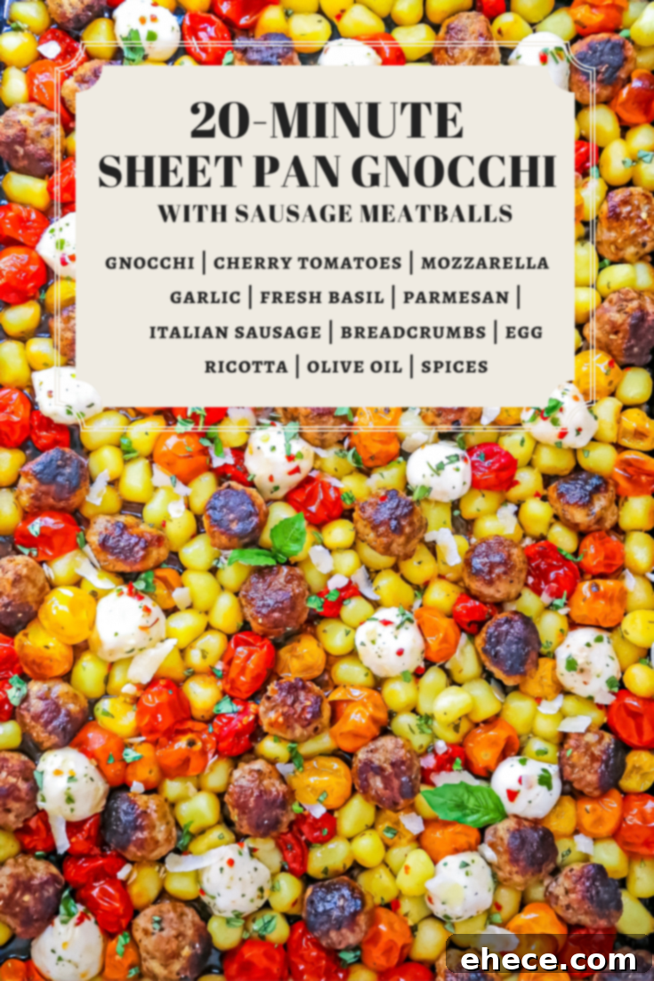 20-Minute Sheet Pan Gnocchi with Sausage Meatballs Pinterest Image