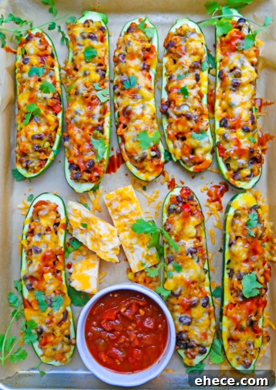 Mexican Burrito Zucchini Boats ready to bake