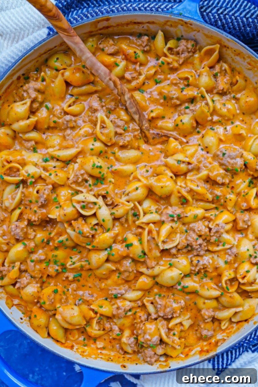Homemade Hamburger Helper with creamy shells and ground turkey