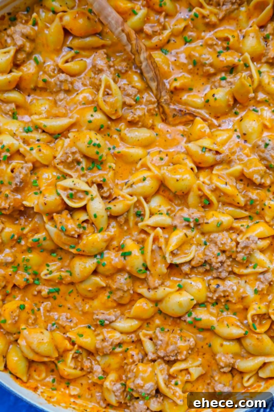 Homemade Hamburger Helper with creamy shells and ground turkey, served in a bowl