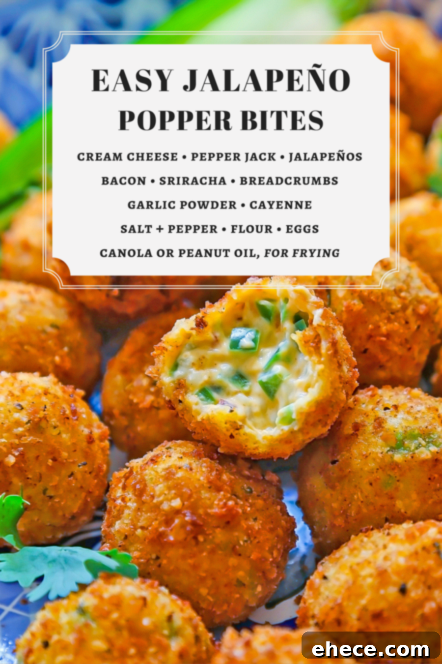 A serving of crispy Jalapeño Popper Bites with a creamy dipping sauce on a platter.