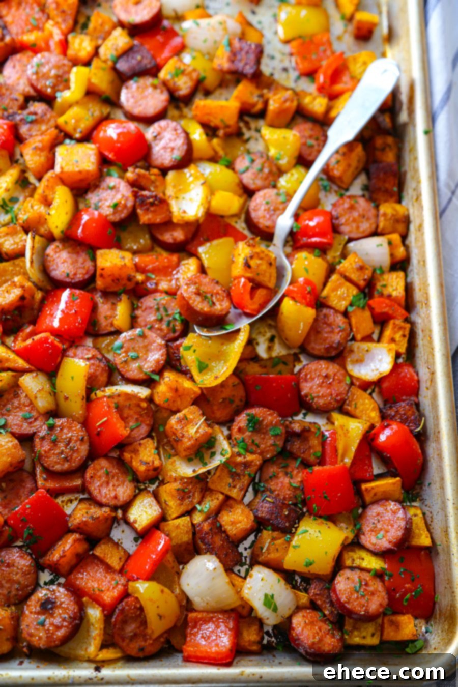 Roasted Sausage, Peppers, and Butternut Squash One-Pan Meal 5 Sausage, Peppers + Butternut Squash Sheet Pan Dinner - fourth image
