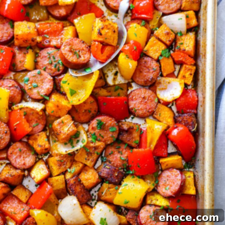 Roasted Sausage, Peppers, and Butternut Squash One-Pan Meal 6 Sausage, Peppers + Butternut Squash Sheet Pan Dinner