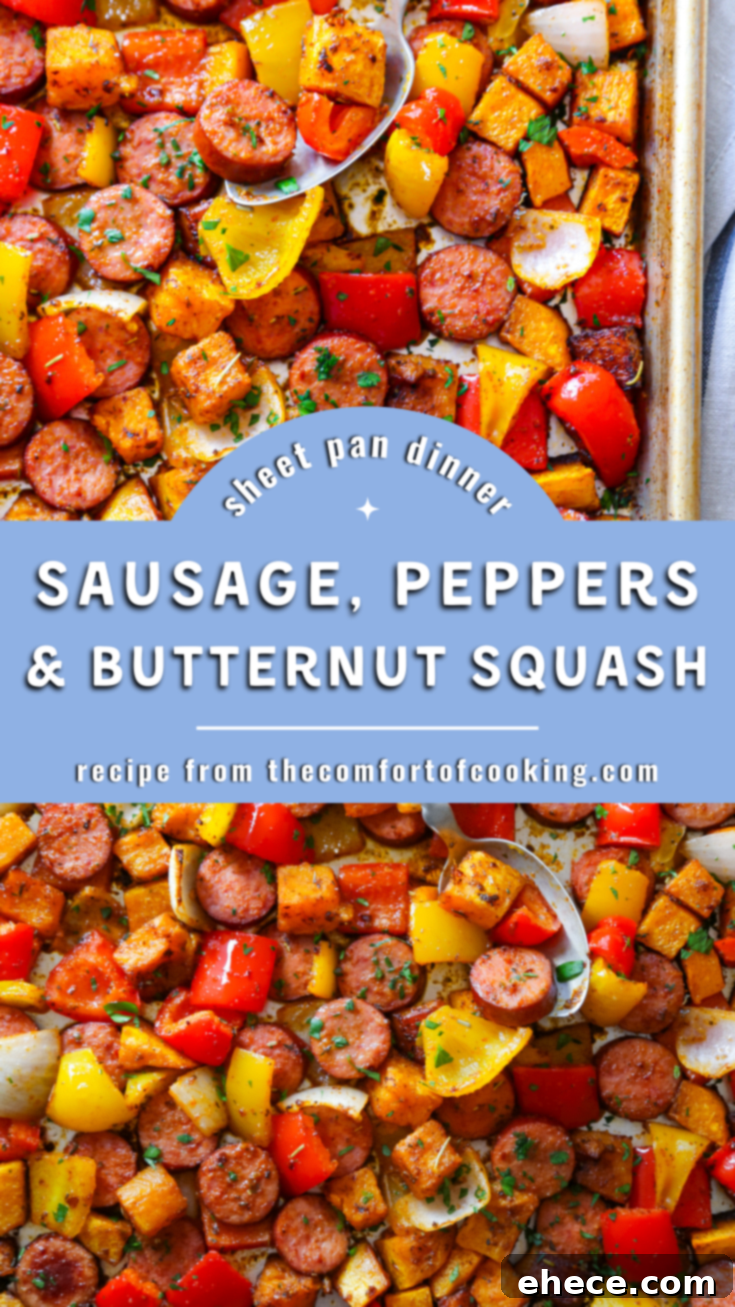 Sausage, Peppers + Butternut Squash Sheet Pan Dinner - last image for Pinterest