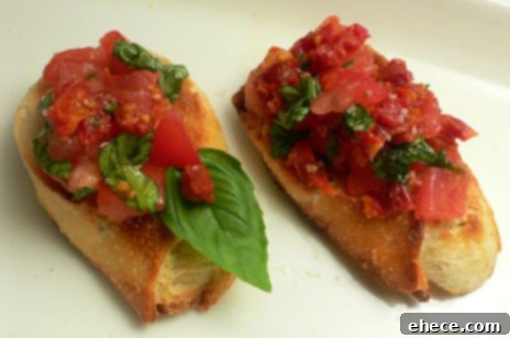 Freshly prepared Tomato Basil Crostini on a serving platter