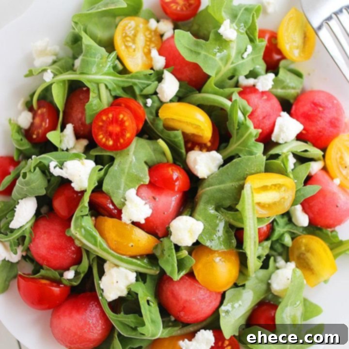Juicy Watermelon, Tangy Feta, Peppery Arugula: A Zesty Summer Salad 5 Watermelon, Feta, and Arugula Salad with Honey-Lemon Vinaigrette