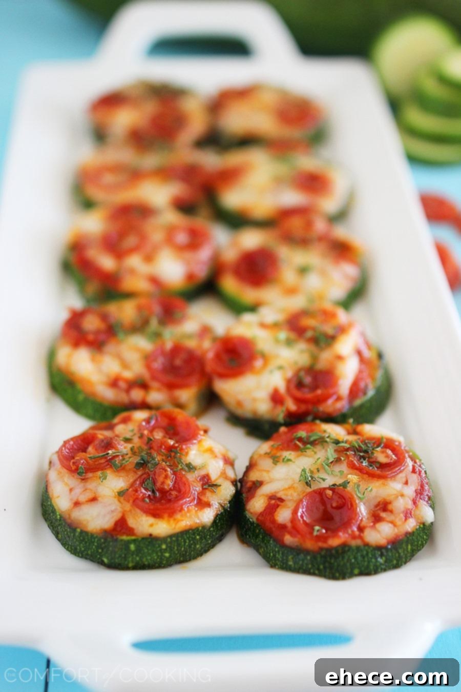 Plate of ready-to-eat Zucchini Pizza Bites