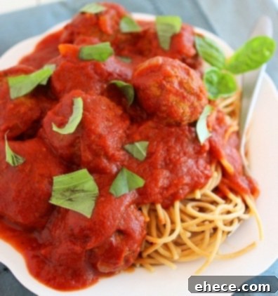 Slow Cooker Turkey Pesto Meatballs & Marinara on a plate