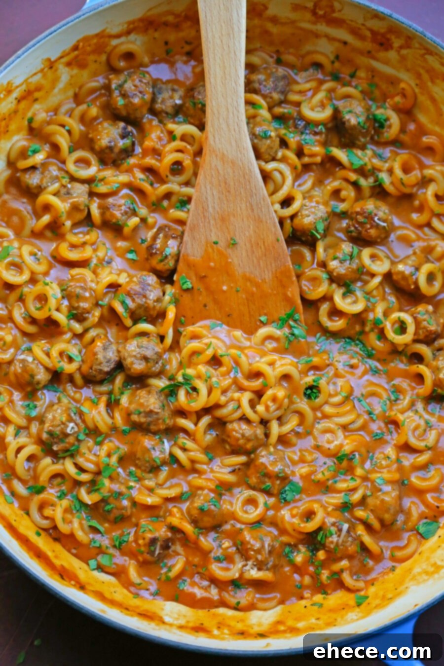 One-Pan Homemade Spaghettios in a pan, ready to be served